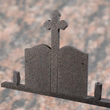 MONUMENT FUNERAR OGEE DUBLU+CRUCE CAP TRIFOI GRANIT ROSA
