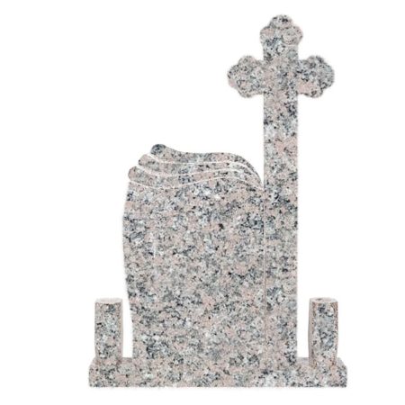 MONUMENT FUNERAR WAVE STG/DR+CRUCE CAP TRIFOI GRANIT ROSA
