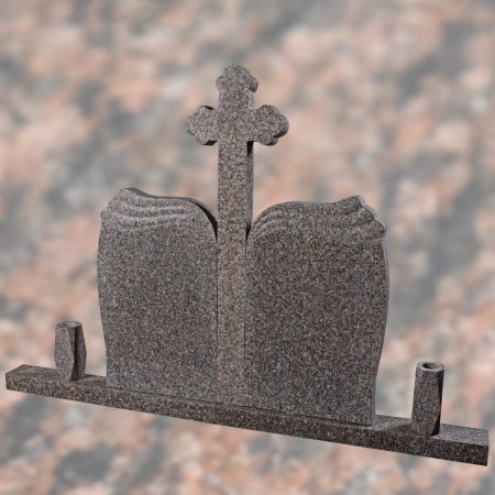 MONUMENT FUNERAR WAVE DUBLU+CRUCE CAP TRIFOI GRANIT ROSA